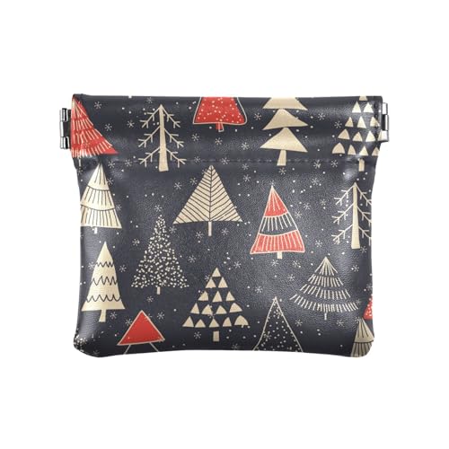 Damen Leder Münzbörse Wasserdicht Mini Kartenhalter Geldbörse Weihnachten Muster Baum Frau Mädchen, Weihnachtsbaum-Muster, 1 Size, Reisezubehör von FRODOTGV