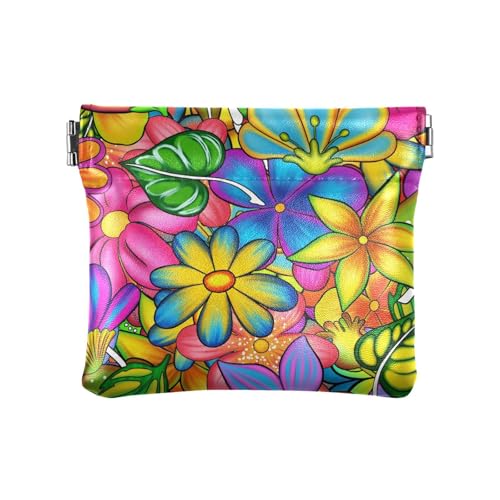 Damen Leder Münzgeldbörse Blumenmuster Textil Design Mädchen Damen Handtasche Kartenhalter Tragbar, Textildesign mit Blumenmuster, 1 Size, Reisezubehör von FRODOTGV
