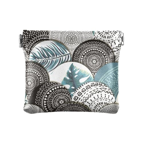 Damen Leder Münzgeldbörse Frau Mädchen Mini Kleingeld Geldbörse Münztasche Niedlich Boho Tropical Kachelmuster, Tropisches Boho-Kachelmuster, 1 Size, Reisezubehör von FRODOTGV