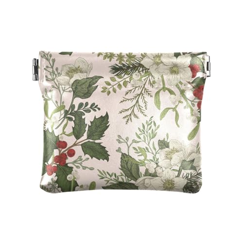 Damen Leder Münzgeldbörsen Taschen Weihnachten Muster Winter Floral Frau Mädchen Mini Geldbörse Portmonee, Weihnachtsmuster, Winterblumen, 1 Size, Reisezubehör von FRODOTGV