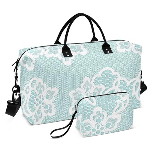 Duffel Bag Große Turnbeutel Multifunktionale Weekender Duffel Bag mit Kulturbeutel für Gym Sport Hochzeit Spitze Blume, Hochzeits-Spitzen-Blume, 1 Size von FRODOTGV