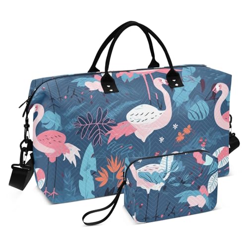 Duffel Bag Turnbeutel Multifunktionale Weekender Übernachtungstasche mit Kulturbeutel für Geschäftsreisen Yoga Pink Weiß Blau und Grün Flamingo, Rosa, Weiß, Blau und Grün Flamingo, 1 Size von FRODOTGV