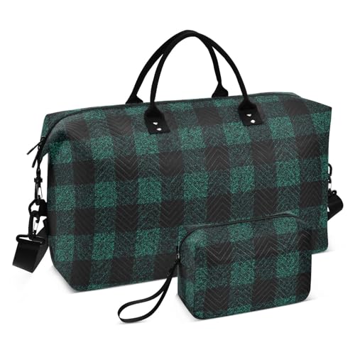 Duffel Bags Türkis Lumberjack Plaid Übernachtungstasche mit Kulturbeutel Turnbeutel für Wanderausflüge Wasserdicht, Türkisfarbenes Holzfäller-Karo, 1 Size von FRODOTGV