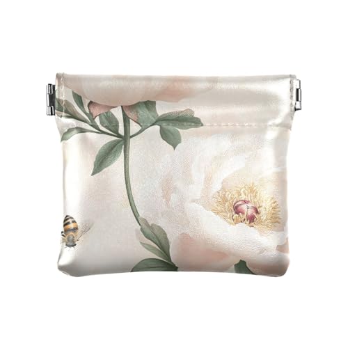 Einzigartige Pfingstrose für Damen, PU-Leder, Münzgeldbörse, tragbar, Mini-Kartenhalter, Geldbörse für Mädchen und Damen, Einzigartiges Pfingstrosen-Rouge, 4.33"(L) x 3.74"(W) x 0.39"(H), Classic von FRODOTGV