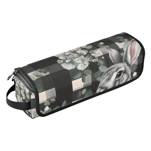 FRODOTGV 2-in-1-Haar-Werkzeug-Organizer, Reisetasche für Haarwerkzeuge und hitzebeständige Matte, Büffelkariert, Kaninchen, Eukalyptus, Ostern, für Lockenstab Glätteisen, flacher Haartrockner, 1 Size von FRODOTGV