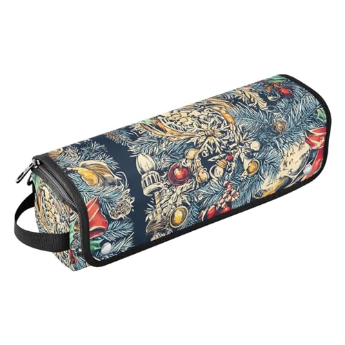 FRODOTGV 2-in-1-Haar-Werkzeug-Organizer, Weihnachten, marineblaue Schneeflocken, Tannenzapfen, Reisezubehör für Frauen, Heizwerkzeuge, Reisetasche, Organizer für Glätteisen, Glätteisen, Locken, 1 Size von FRODOTGV