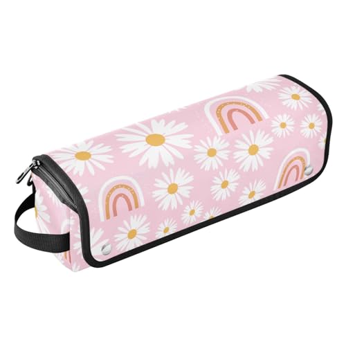 FRODOTGV 2-in-1-Haar-Werkzeug-Organizer, wasserdichter Lockenstab, Reiseetui, tragbares Reisezubehör für Lockenstab Glätteisen, flacher Haartrockner, nahtloses Muster, Gänseblümchen, Regenbogen, von FRODOTGV