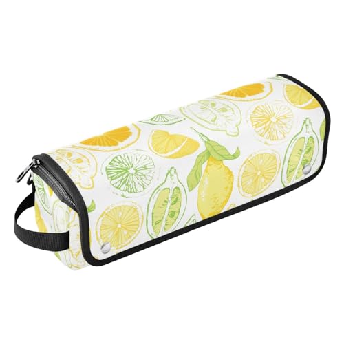 FRODOTGV 2-in-1-Haar-Werkzeug-Organizer und hitzebeständige Matte, gelb-weiße Skizze mit goldener Zitrone, für Glätteisen, Lockenstab und Haartrockner, Gelbe weiße Skizze Gold Zitrone, 1 Size von FRODOTGV