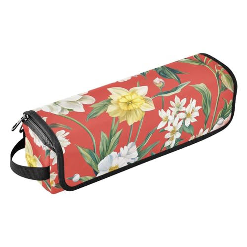 FRODOTGV 2-in-1 Lockenstab Reiseetui Blumen Blumen Violett Narzissen Silber Reisetasche für Frauen Tragbare Reisetasche Tragetasche für Glätteisen, Lockenstab Haartrockner, 19, 1 Size von FRODOTGV