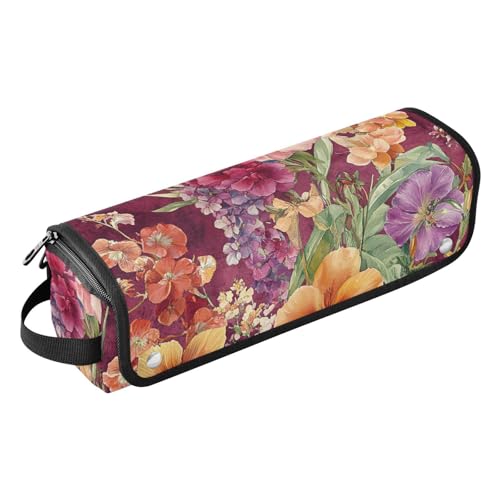FRODOTGV 2-in-1 Lockenstab Reiseetui Frühlingsblumen Sonnenblume Iris Schmetterlinge Weiß Reisetasche für Frauen Tragbare Reisetasche Tragetasche für Glätteisen, Lockenstab Haartrockner, 18, 1 Size von FRODOTGV