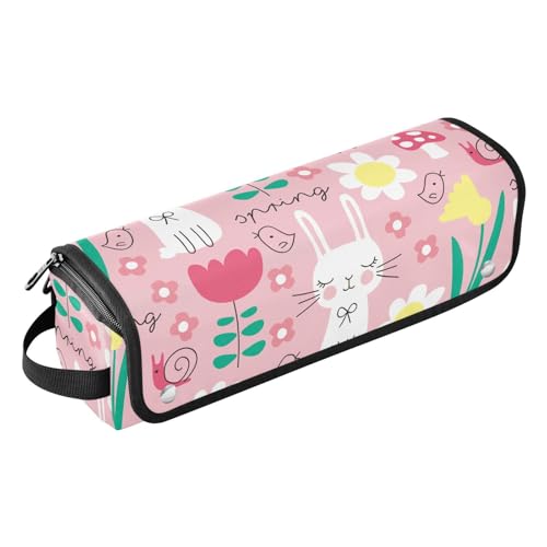 FRODOTGV 2 in 1 Lockenstab Reiseetui Reiseutensilien für Frauen und hitzebeständige Matte mit Reißverschluss, Pfirsichhase Hasenmuster Frohe Ostern für Glätteisen, Glätteisen, Lockenstäbe, von FRODOTGV