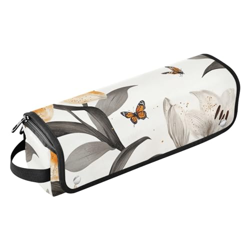 FRODOTGV 2-in-1 Lockenstab Reiseetui Rustikale Sonnenblume Weiß Reisetasche für Frauen Tragbare Reise Tragetasche für Glätteisen, Lockenstab Haartrockner, 05, 1 Size von FRODOTGV