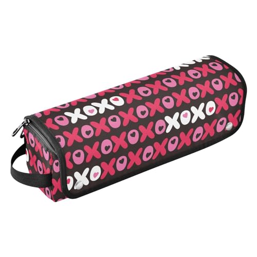 FRODOTGV 2-in-1 Lockenstab Reiseetui Valentinstag Streifen Herzen Pfirsich Tragbarer Organizer Staubdicht Reise Haarglätter Tasche für Glätteisen, Glätteisen, Lockenstäbe, Valentinstag Streifen Herzen von FRODOTGV