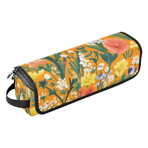 FRODOTGV 2-in-1 Lockenstab Reisekoffer Heizwerkzeuge Reisetasche Organizer mit Eisenmatte für Glätteisen, Glätteisen, Lockenstäbe, Frühlingsblumen, Kaktus, blutendes Herz, Hyazinthe, Orange, 1 Size von FRODOTGV