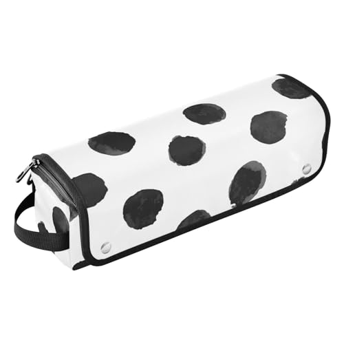 FRODOTGV 2-in-1 Lockenstab mit schwarzen Aquarell-Punkten, Reiseetui und hitzebeständiger Matte mit Reißverschluss, abnehmbarer Haarstyling-Zubehör-Organizer für Glätteisen, Lockenstab und von FRODOTGV