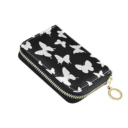 FRODOTGV Abstrakter Schmetterling Schwarz Mini Wallet Kartenhalter für Mädchen risikofrei RFID Geldbörse Leder Reißverschluss Kreditkartenfächer, Abstrakter Schmetterling, schwarz, 1 size, Classic von FRODOTGV