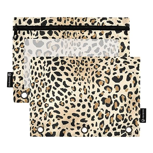 FRODOTGV Aesthetic Leopard Gold Federmäppchen für 3 Ringe, Ordner, Reißverschluss, Bindertaschen, transparent, 3 Löcher, 2 Stück von FRODOTGV