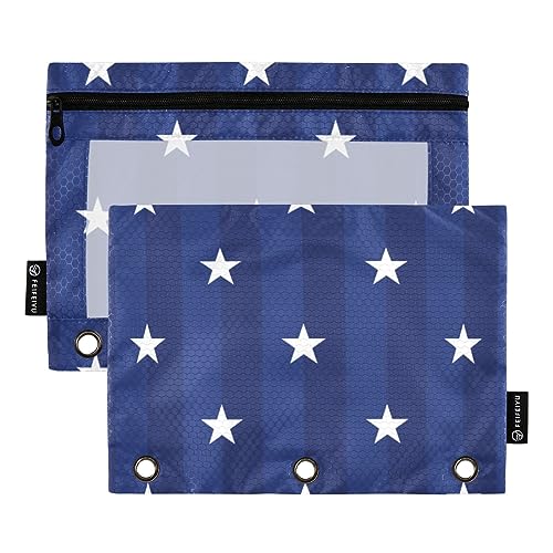 FRODOTGV American Navy Star Binder-Bleistiftbeutel, 3-Ring-Bindertaschen, 2 Stück, Reißverschluss, Federmäppchen mit drei Löchern, für 3-Ringbuch von FRODOTGV