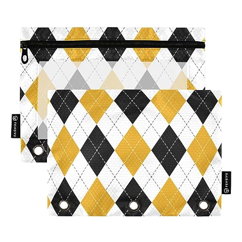 FRODOTGV Argyle-Bleistiftetui, kariert, für 3 Ringe, Binder, Reißverschluss, transparent, 3 Löcher, 2 Stück von FRODOTGV