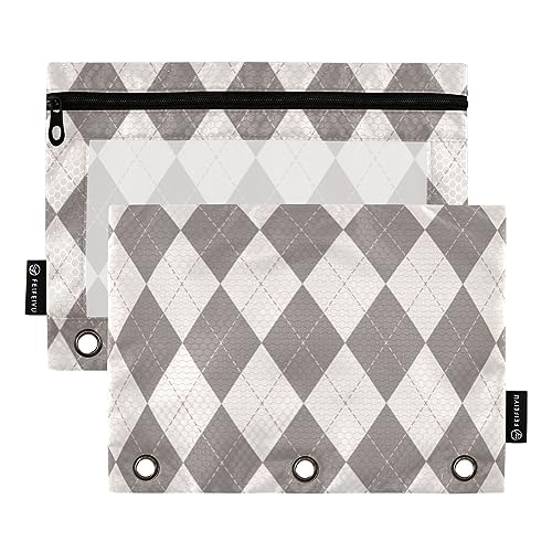 FRODOTGV Argyle-Büffel-Bleistiftbeutel für 3 Ringe, Binder, Reißverschluss, transparent, 3 Löcher, 2 Stück von FRODOTGV