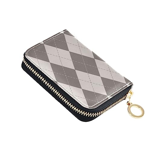 FRODOTGV Argyle-Buffalo Plaid Braun Beige Slim Kreditkartenetui Damen Safe RFID Geldbörse Leder Reißverschluss Geld Organizer für Arbeit, Braun / Beige, 1 size, Classic von FRODOTGV