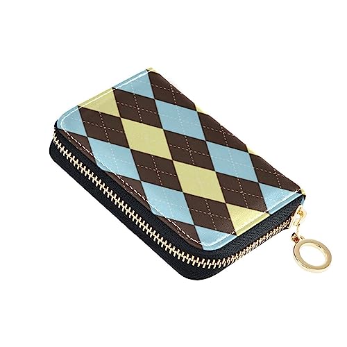 FRODOTGV Argyle Buffalo Plaid Braun Gelb Mini Kreditkartenetui Mädchen Risikofrei RFID Geldbörse Leder Reißverschluss Kreditkartenfächer für Arbeit, Braun / Gelb, 1 size, Classic von FRODOTGV