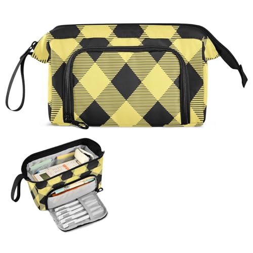 FRODOTGV Argyle Buffalo Plaid Gelb Schwarz Federmäppchen Große Kapazität Kunst Federmäppchen Leichtes Etui mit Stifthalter für Krankenschwester Elementary von FRODOTGV