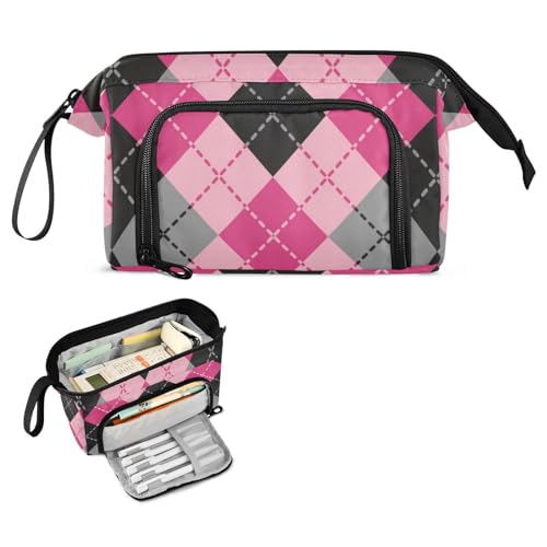 FRODOTGV Argyle Buffalo Plaid Pink Schwarz Großes Federmäppchen Große Kapazität Spezielles Federmäppchen Tragbare Schulbedarf für Teenager Mädchen für Jugendliche College von FRODOTGV