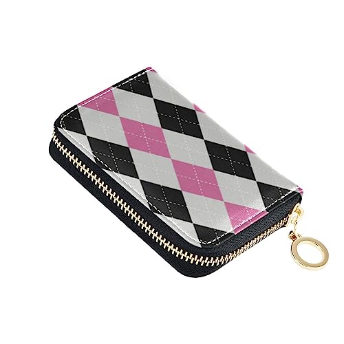 FRODOTGV Argyle-Karten-Geldbörse für Damen, sicher, RFID-Geldbörse, Leder, Reißverschluss, für Reisen, Schwarz / Rosa, Argyle Plaid Schwarz Pink, 1 size, Classic von FRODOTGV