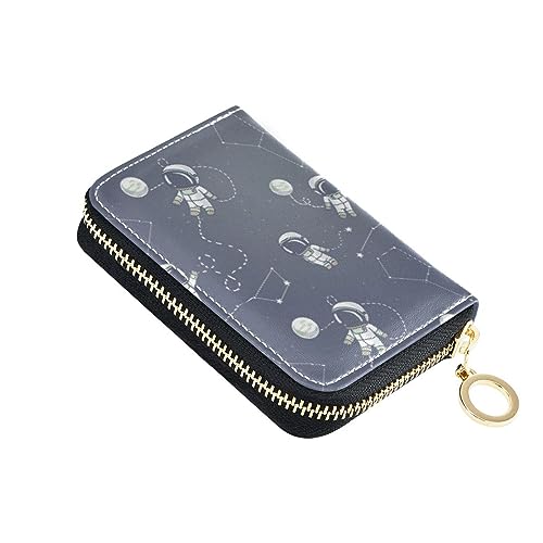 FRODOTGV Astronauts Planets Starry kleines Kreditkartenetui für Mädchen, risikofrei, RFID-blockierende Brieftaschen, Leder, Reißverschluss, Kreditkartenfächer, Astronauts Planets Starry, 1 size, von FRODOTGV