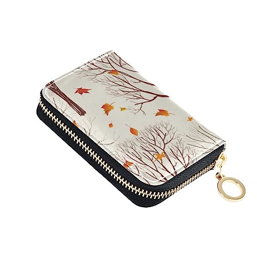 FRODOTGV Autumn Forest Mini-Kreditkarten-Geldbörse für Mädchen, risikofrei, RFID-blockierende Brieftaschen, Leder, Reißverschlusstasche, Herbstwald, 1 size, Classic von FRODOTGV