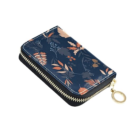 FRODOTGV Autumn Leaves Blue Flower Slim Card Holder Wallet Girls Riskfree RFID Card Holder Leather Zip Pocket Wallet for Travel, Herbstblätter, blaue Blume, 1 size, Classic von FRODOTGV