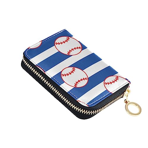 FRODOTGV Baseball-blaue gestreifte schlanke Brieftasche, Kartenhalter für Frauen, risikofrei, RFID-Geldbörse, Leder, Reißverschlusstasche, Baseball Blue Stripe, Einheitsgröße, Classic von FRODOTGV