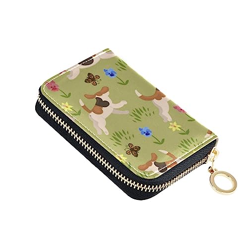 FRODOTGV Beagle Kreditkartenetui mit niedlichem Hund, Blumenmotiv, für Mädchen, risikofrei, RFID-Kartenhalter, Leder, Reißverschlusstasche, Beagle Cute Dogs Flower, Einheitsgröße, Classic von FRODOTGV