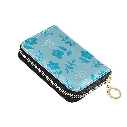 FRODOTGV Blaue Blume, niedlich, skandinavisch, klein, Kartenhalter für Damen, sichere RFID-blockierende Brieftaschen, Leder, Reißverschluss, Kreditkartenfächer, Süße skandinavische, 1 size, Classic von FRODOTGV