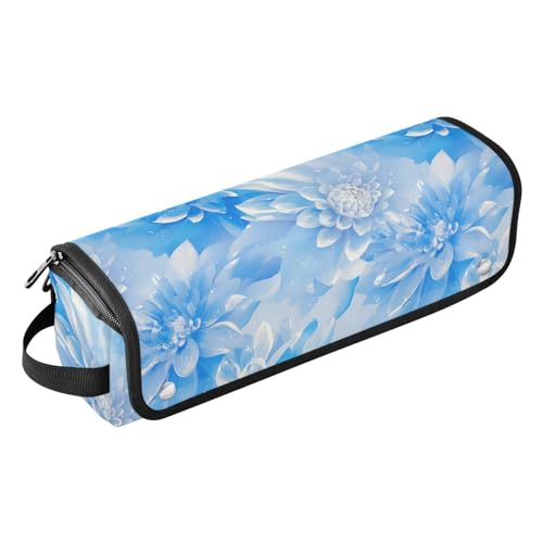FRODOTGV Blaue Dahlie Blumen Haar-Werkzeug-Reisetasche für Frauen mit hitzebeständigem Pad, großes Glätteisen, Reiseetui für Glätteisen, heiße Werkzeuge und Haarpflege-Accessoires von FRODOTGV