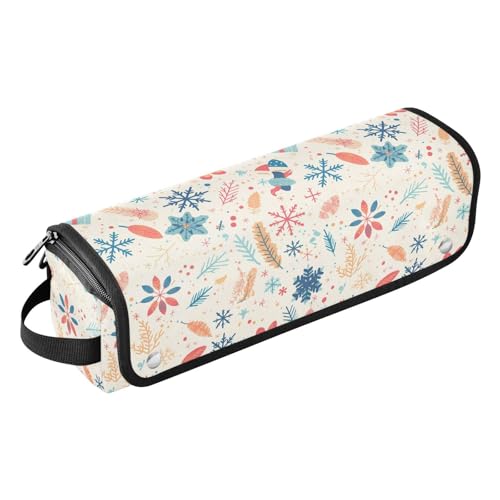 FRODOTGV Blaues goldenes Muster, Aquarell-Lockenstab-Reisetasche mit hitzebeständiger Matte, tragbarer Haarstyling-Zubehör, Organizer für Glätteisen, heiße Werkzeuge und Haarpflege, Frohe Weihnachten von FRODOTGV