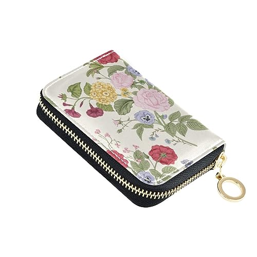 FRODOTGV Blooming Garden Flower Slim Card Case Wallet for Girl Riskfree RFID Card Holder Leather Zipper Credit Card Slots, Blühende Gartenblume, 1 size, Classic von FRODOTGV