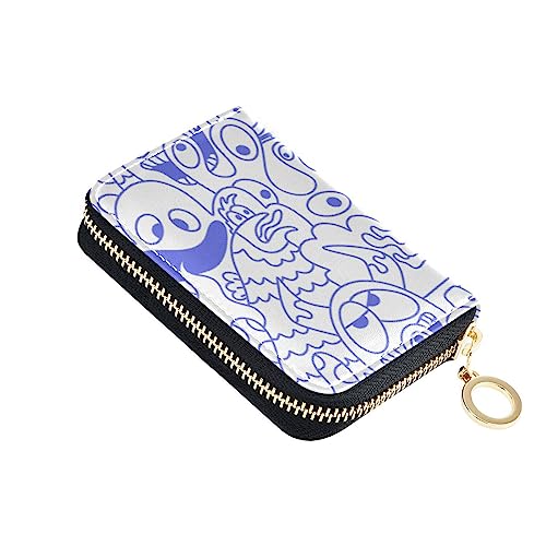 FRODOTGV Blue Doodle Monsters Aliens Mini Wallet Kartenhalter für Mädchen Sicherer RFID-Kartenhalter Leder Reißverschlusstasche Geldbörse, Blue Doodle Monsters Aliens, 1 size, Classic von FRODOTGV