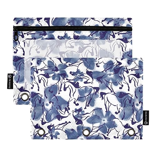 FRODOTGV Blue Ink Federmäppchen mit tropischem Hibiskusblüten, für 3 Ringe, Ordnertaschen, Reißverschluss, drei Löcher, Stifteetui, 2 Stück von FRODOTGV