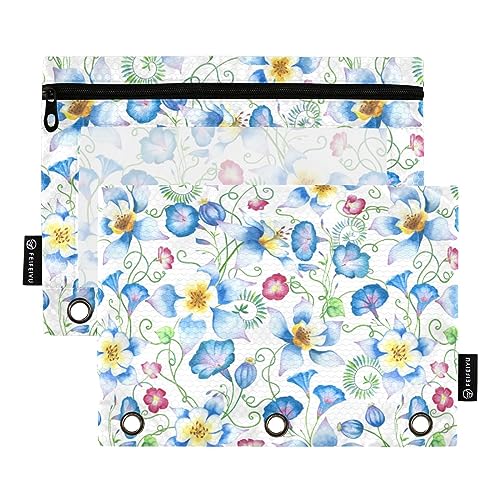 FRODOTGV Blue Morning Glory Bleistiftbeutel für 3 Ringe, Ordnertaschen, Reißverschluss, 3 Löcher, 2 Stück von FRODOTGV