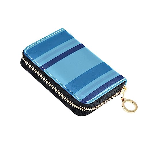 FRODOTGV Blue Ocean Stripes Slim Card Holder Wallet Girls Safe RFID Wallet Leather Zipper Credit Card Slots for Travel, Blue Ocean Stripes, 1 size, Classic von FRODOTGV