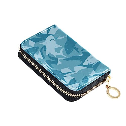 FRODOTGV Blue Sharks Camo Mini-Kartenhalter Geldbörse Mädchen risikofrei RFID-Kartenhalter Leder Reißverschlusstasche Geldbörse für Reisen, Blue Sharks Camo, 1 size, Classic von FRODOTGV