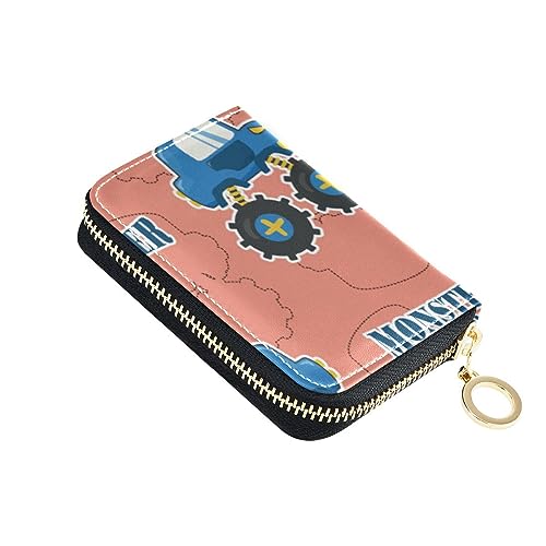 FRODOTGV Blue Truck Cartoon Monster Slim Card Organizer Wallet for Women Riskfree RFID Wallet Leather Zipper Pocket Purse, Blue Truck Cartoon Monster, 1 size, Classic von FRODOTGV