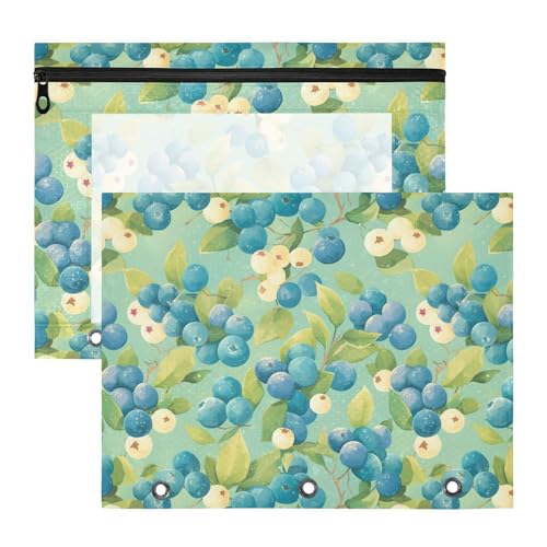 FRODOTGV Blueberries Bindertaschen mit glatten Reißverschlüssen, 3 Löcher, Tasche für A4-Papier, Briefe, 2 Stück, für Studenten, Kunstbedarf, Aufbewahrung FRODOTGV Blueberries Bindertaschen mit glatten Reißverschlüssen, 3 Löcher, Tasche für A4-Papier, Briefe, 2 Stück, für Studenten, Kunstbedarf, Aufbewahrung von FRODOTGV