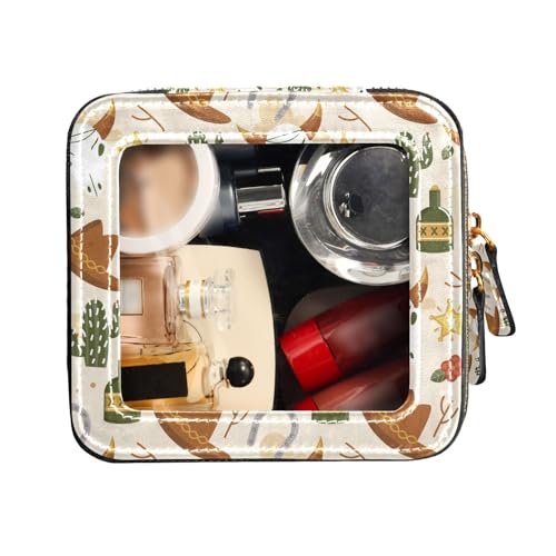FRODOTGV Boho-Kulturbeutel aus Leder mit Kaktuspflanzen und Stiefeln, transparent, Make-up-Tasche, Kosmetik-Organizer, Boho-Kaktus-Pflanze und Stiefel, 1 Size von FRODOTGV