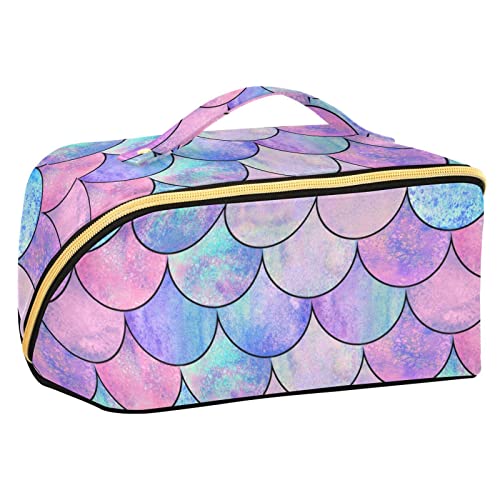 FRODOTGV Bright Blue Pink Scales Large Capacity Travel Cosmetic Bag, Makeup Bag, Portable Storage Bag Cosmetic Bag, Waterproof Cosmetic Bag for Women, Hellblau-rosa Waage, Einheitsgröße von FRODOTGV