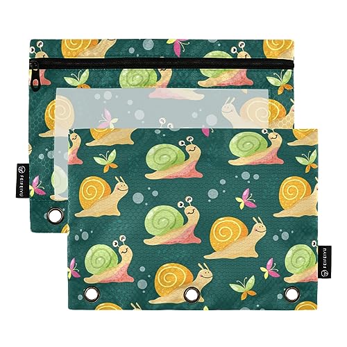 FRODOTGV Bright Cute Snails Binder Pencil Pouches 3-Ring Binder Pockets 2 Pack Clear Pencil Case Zipper Three Hole Pencil Pouch for 3-Ring Binder von FRODOTGV