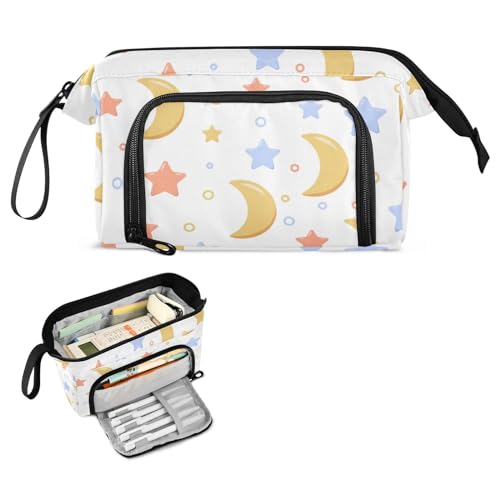 FRODOTGV Bright Moon Stars Federmäppchen, großes Fassungsvermögen, Reißverschluss, Federmäppchen mit Fach, extra großes Federmäppchen für Kinder, Schulbedarf von FRODOTGV