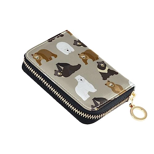 FRODOTGV Brown Bear Polar Black Slim Card Holder Girls Safe RFID Card Holder Leather Zip Pocket Wallet for Travel, Brown Bear Polar Black, Einheitsgröße, Classic von FRODOTGV